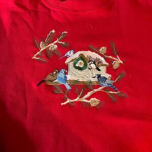 Links Red Christmas Birds Embroidered Sweatshirt sz 3X EUC